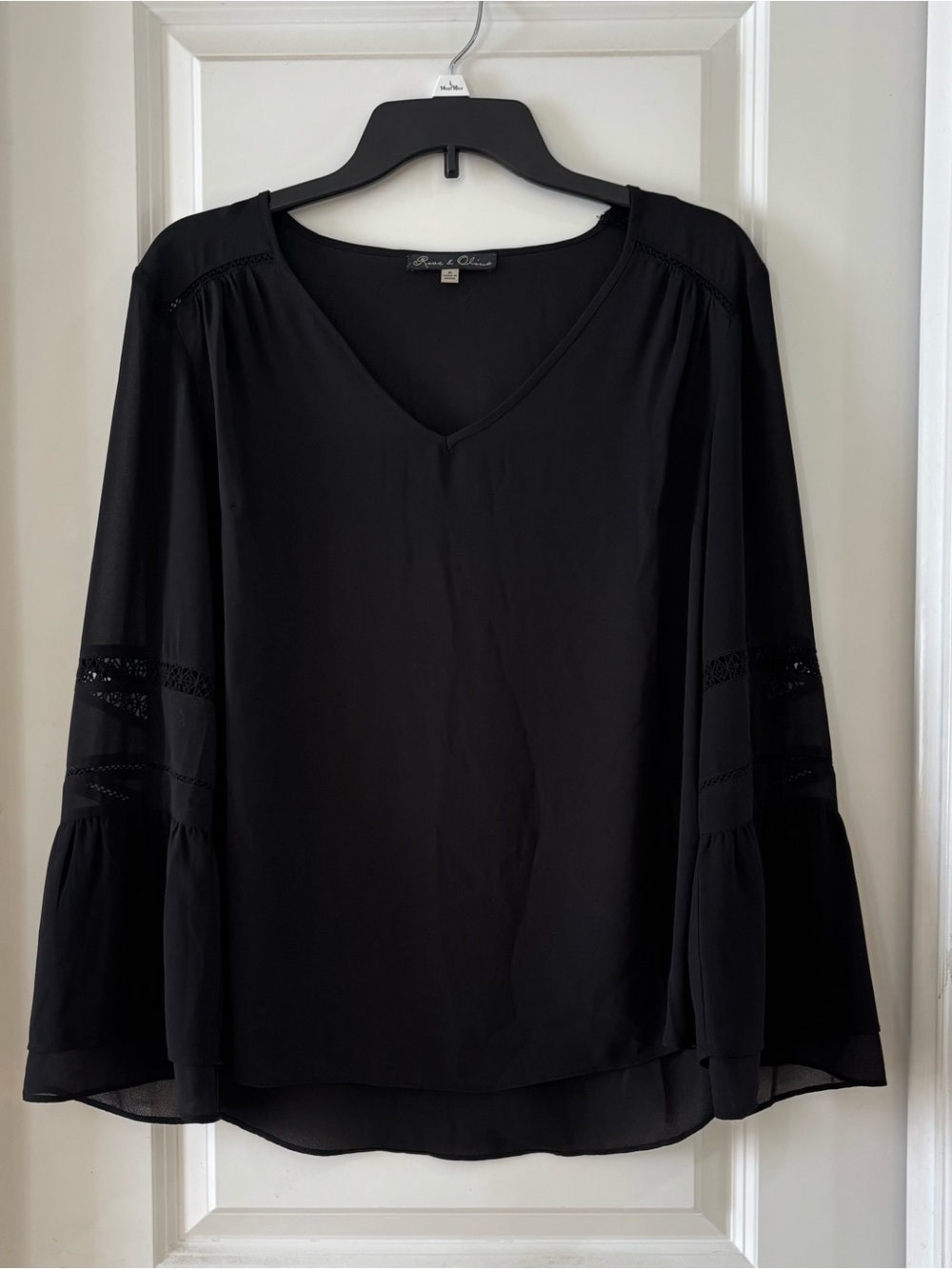 Rose & Olive Black Blouse With Bell Sleeves Size M